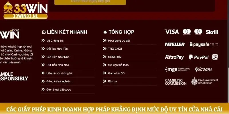 Các giấy phép kinh doanh hợp pháp khẳng định mức độ uy tín của nhà cái